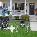 hogardeck Halloween Decorations Outdoor, 5 Pcs Metal Decorative Garden Stakes with Skulls Head, Hands & White Ghosts for Halloween Decor, Tombstone Yard Signs for Outside Garden Lawn Patio Porch (Hgmd-2173)