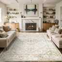 6x9 Area Rugs Washable Rug: Lagre Soft Living Room Rug Anti-Skid Indoor Floor Thin Carpet Vintage Stain Resistant Carpets for Bedroom Dining Room Farmhouse Nursery Office Beige