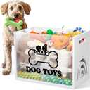 Dog Toy Box Large Wooden Dog Toy Chest with Handle Wooden Storage Bin with Acrylic Board Storage Box for Puppy Toys Pet Food and Accessories Organizer Holder Basket for Living Room Area (White, Dog)