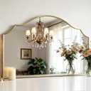 Large Scalloped Wall Mirror 47"x32" Arched Vanity Bathroom Mirror Gold Decorative Mirror for Bedroom, Living Room and Entryway