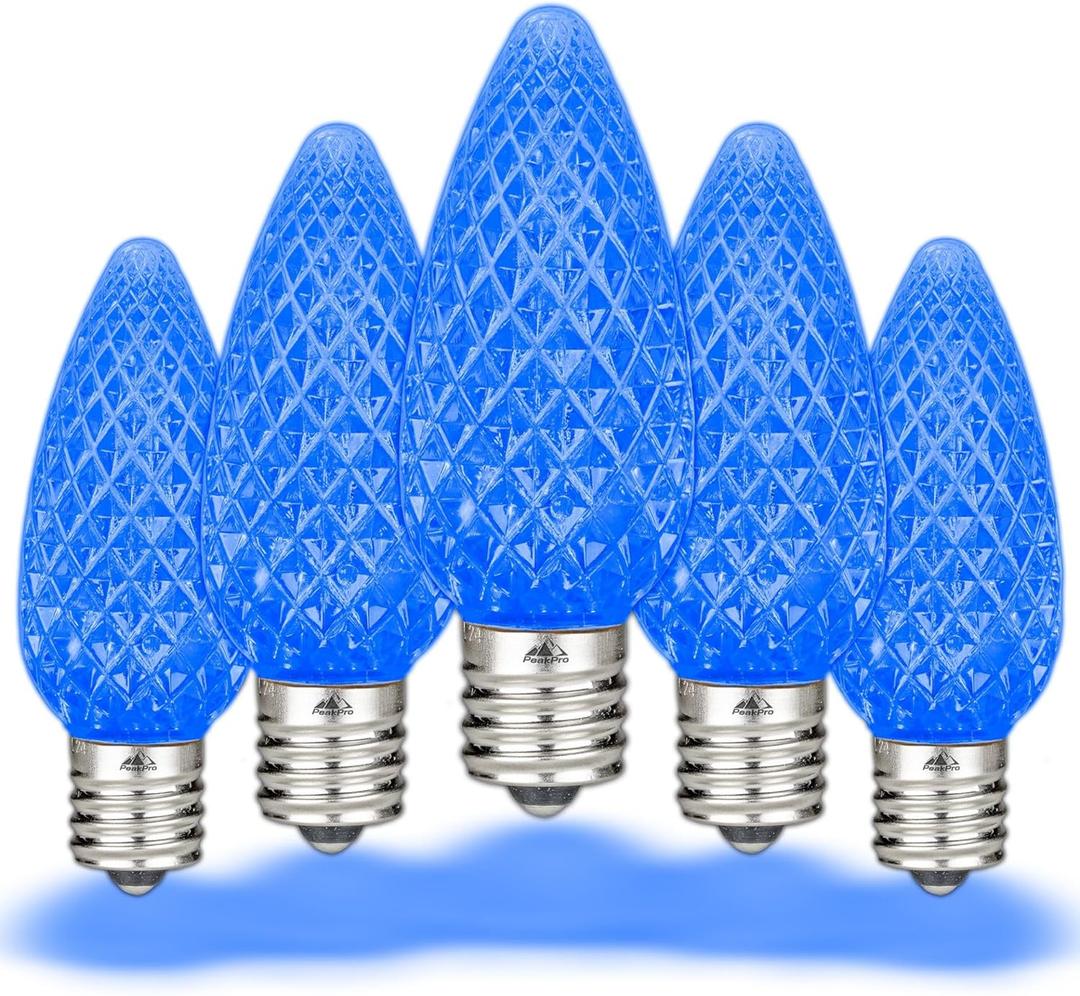 Novelty Lights 25PK C9 LED Faceted Ultra Bright Dimmable Outdoor Christmas Light Replacement Bulbs, LED Replacement Bulbs, Outdoor Light Bulbs String Light Bulbs (Blue)