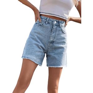 SweatyRocks Women's High Waist Denim Shorts Straight Leg Raw Hem Jean Shorts Summer Hot Pants with Pockets (Large)