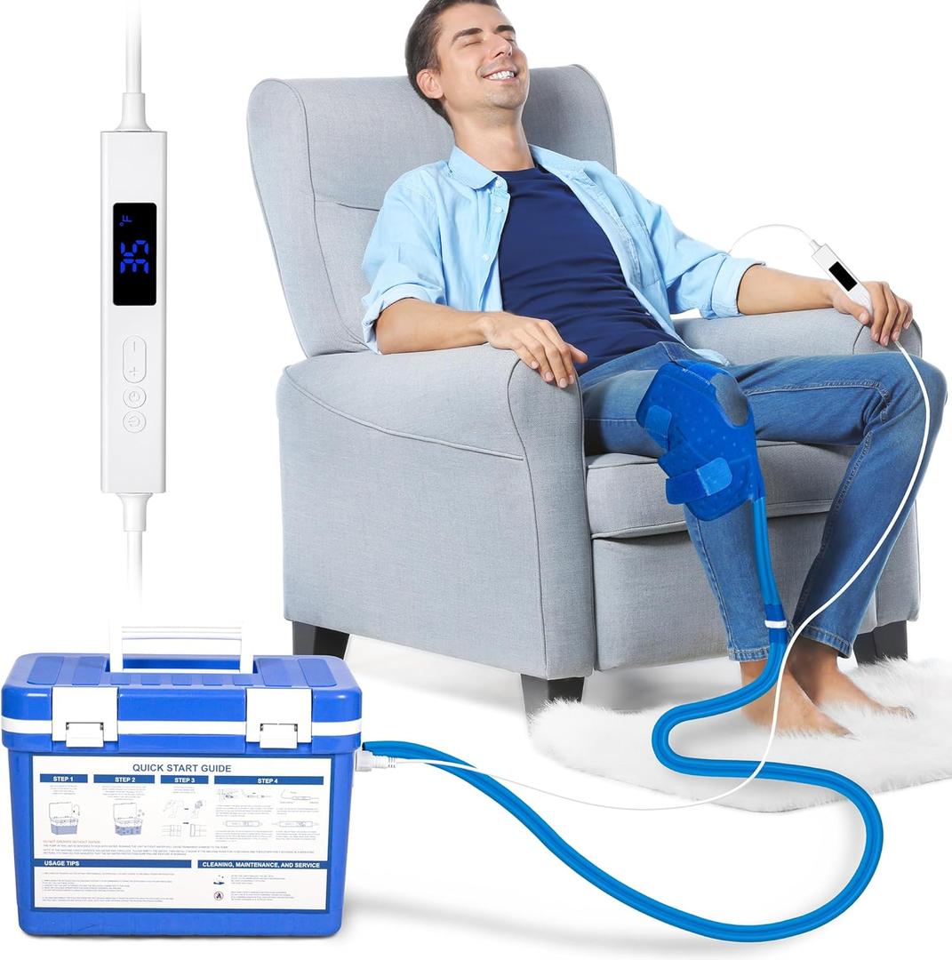 Cold Therapy Machine, Ice Machine System for Knee After Surgery, Cryotherapy Machine with Digital Timer and Ajustable Flow Speed, Knee Replacement Recovery Equipment for Pain Relief