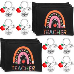 Yinkin 16 Pcs Graduation Teacher Appreciation Gifts Set 8 Makeup Pouch Cosmetic Bags and 8 Keychains for Graduation Teacher Appreciation Gifts