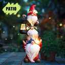 twinbling 17 in Large Garden Gnome Statue with Solar Lights Sculptures Funny Triple Big Gnome Outdoor Patio Lawn Yard Balcony Garden Home Decor Gifts for Women Mom