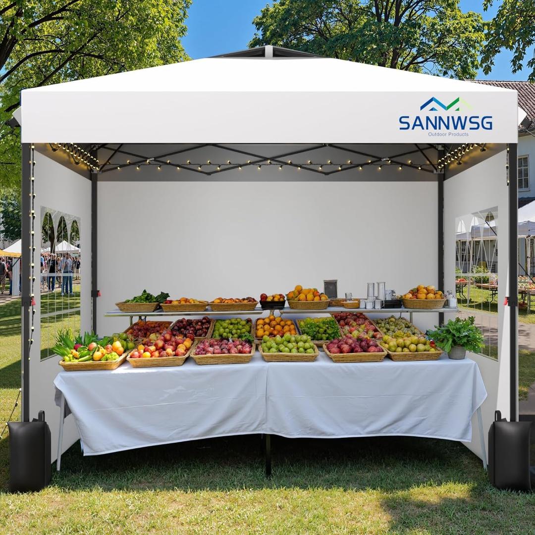 8X8 Pop Up Canopy Tent with 3 Sidewalls,Easy Up Canopy,Commercial Instant Shelter,Heavy Duty One Person Set Up Event Tent,White