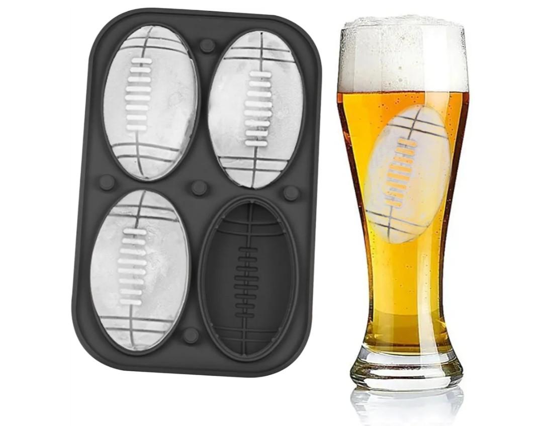 Football Ice Cube Tray 3D, Admaison Ice Ball Cube Mold with Funnel for Cocktails, Bourbon,Brandy, Whiskey Gifts for Men, Silicone Fun Shapes Black (Football)