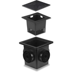 Uni-Green Catch Basin Kit 12X12 inch with Debris Basket and Grating | Square Storm Drain,Catch Basin for Drainage with 4 Outlet,Fit for 4 Size(2, 3, 4 and 6) inch Pipe,for Lawns, Landscaped Areas
