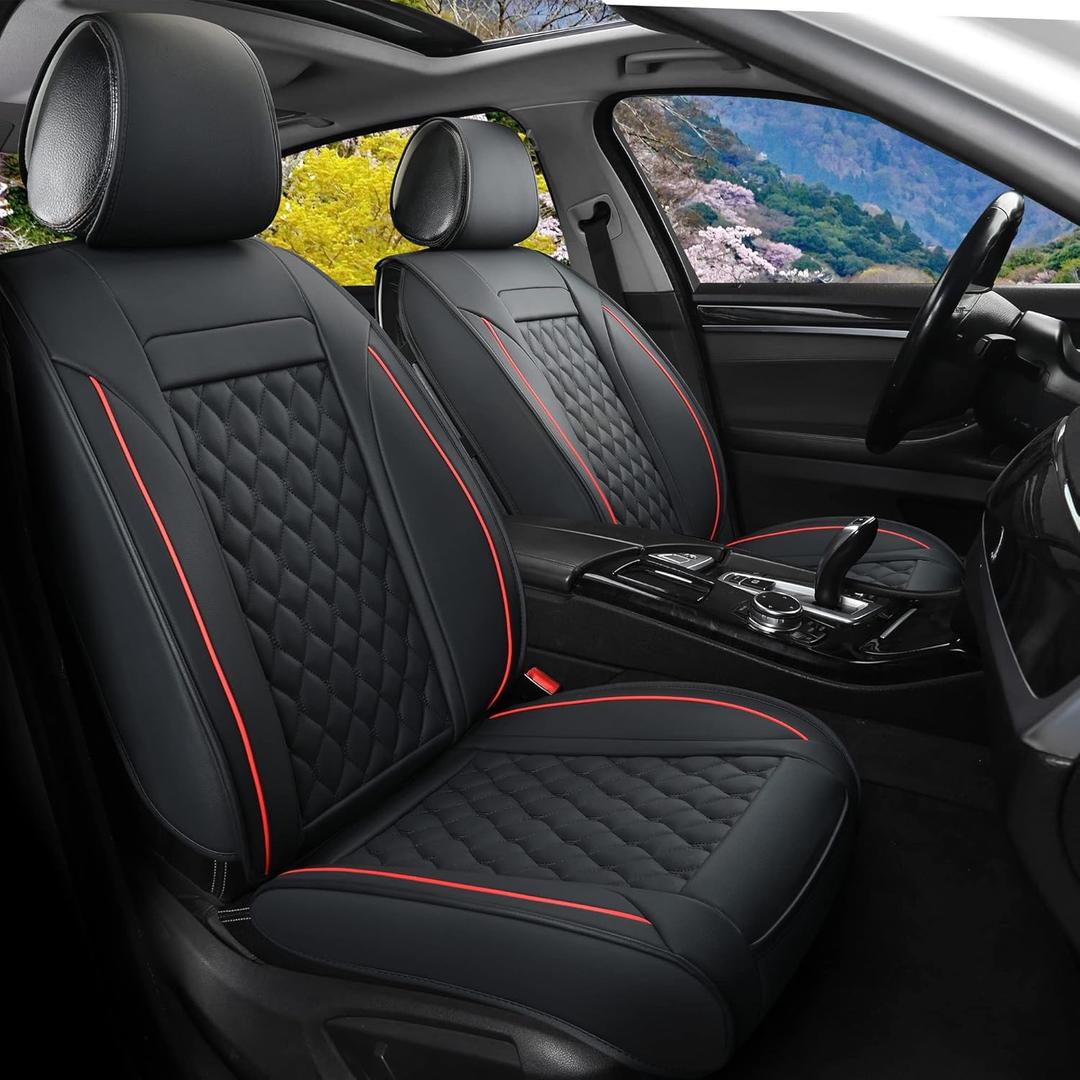 Car Seat Covers Front Pair,Universal Fit for Most Cars,SUV,Sedans and Pick-up Trucks,Automotive Faux Leather Vehicle Cushion Covers(Front Pair,Black/Red) (Blackred)
