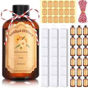 LemonRoad 18 Pack 4 oz Vanilla Extract Bottles with Lids Homemade Gift Amber Bottles Plastic Brown Jars Leakproof Refillable Empty Containers for Vanilla Extract, Potion, Juice, Ginger Shots, Liquids