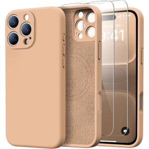 for iPhone 16 Pro Max Case with 2 Screen Protectors - Compatible with Magsafe - Upgraded Camera Protection - Liquid Silicone Protective Phone Case 6.9" for Men, Women,Girls - Elegant Gold