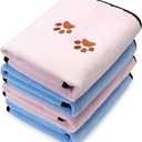 Tegeme 4 Pack Dog Towels for Drying Microfiber Soft Absorbent Pet Bath Towel Dog Drying Grooming Cloth with Embroidered Paw for Pet Cat Bathing Grooming(35 x 20 Inch,Blue, Pink)