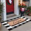 Nuanchu 2 Pcs Christmas Coir Doormats Outdoor Merry Bright Welcome Door Mats Layered Front Door Rugs Non Slip Black White Buffalo Floor Mats for Xmas Porch Entryway Indoor Outdoor Decor