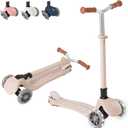 MomnLittle Kick Scooter for Kids Ages 3-10 (Beige/Pink/Navy/White) 3 Wheeled with LED Light-Up Wheels CPSC Certified Foldable and 4 Height Adjustable Toddler Scooters for Boys Girls