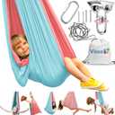 Sensory Swing for Kids Indoor - Calming Cocoon Therapy Swing 360 Hardware - Holds 300lbs - Indoor Outdoor Sensory Hammock - Autism ADHD SPD Trusted Sensory Support (Pink/Blue)