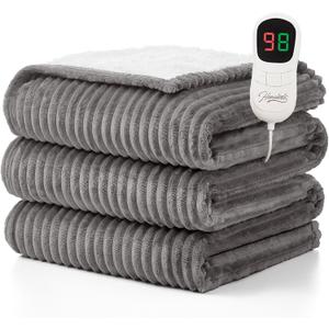 Homemate Heated Blanket Electric Throw - 50"x60" Heating Blanket Throw 1/2/4/6/8 Hours Auto-Off 10 Heat Levels Over-Heat Protection Soft Flannel Sherpa Heater ETL Certification