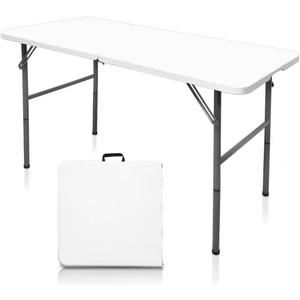 Luonty 4ft Folding Table - Heavy Duty with Handle Portable Plastic Foldable Table for Indoor/Outdoor Events, Camping, Parties, and More  Sturdy Steel Legs, Compact & Easy to Store (4 FT)