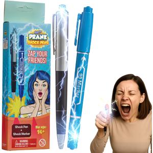 Gagster Electric Shock Pen and Marker Prank Set - Hilarious Gag Gifts for Adults - Fun Office Prank Gadgets - Shocking Stun Pen and Marker - Electric Shock April Fools' Joke Toys - Black/Blue (2-Pack)