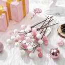 6 Pcs 14 Inch Christmas Tree Picks Velvet Christmas Ornaments Spheres Ball Pick Velvet Xmas Tree Branches Hanging Decoration Wreath Home Office Party Ornament(Pink,White)