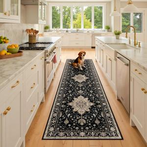 RELEANY Area Rugs 2'x8' Runner Rug Non Slip Washable for Kitchen Hallway Bedroom Beside Laundry Room Bathroom Rug, Floor Carpet, Black Brown Neutral Dark Tan