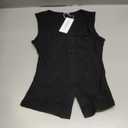 REORIA Womens Going Out Tops Cute Ribbed Button Down Square Neck Sleeveless Vest Crop Tank Top (Black, S)