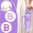 2 x 9PCS Bling Stanley Cup Accessories for 30oz & 40oz Tumbler with handle,Including Initials Charm,Leather Handle Strap,Straw Bow Decorate,Straw Topper,Boot,Spill Proof Stopper,Sticker(Purple B)
