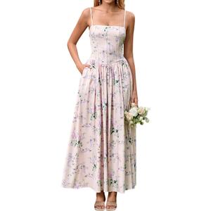 KUTUMAI Women Summer Long Wedding Guest Dress Floral Maxi Corset Sundress (L)