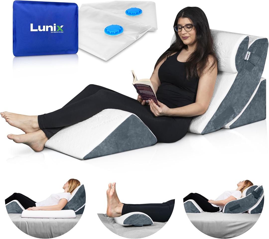 Lunix LX5 4-Piece Support for Shoulder & Upper Body Rest, Orthopedic Bed Wedge Pillow Set, Elevated Memory Foam for Post-Op Recovery & Sleep Comfort, Arctic Navy