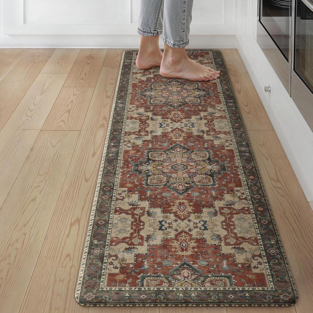 GENIMO Kitchen Mats for Floor, Washable Anti Fatigue Mat for Cushioned, 17.3"x59", Waterproof Kitchen Rugs, Non Slip Foam Comfort Standing Mat Rug for Home, Runner, Sink, Laundry, Bordeaux