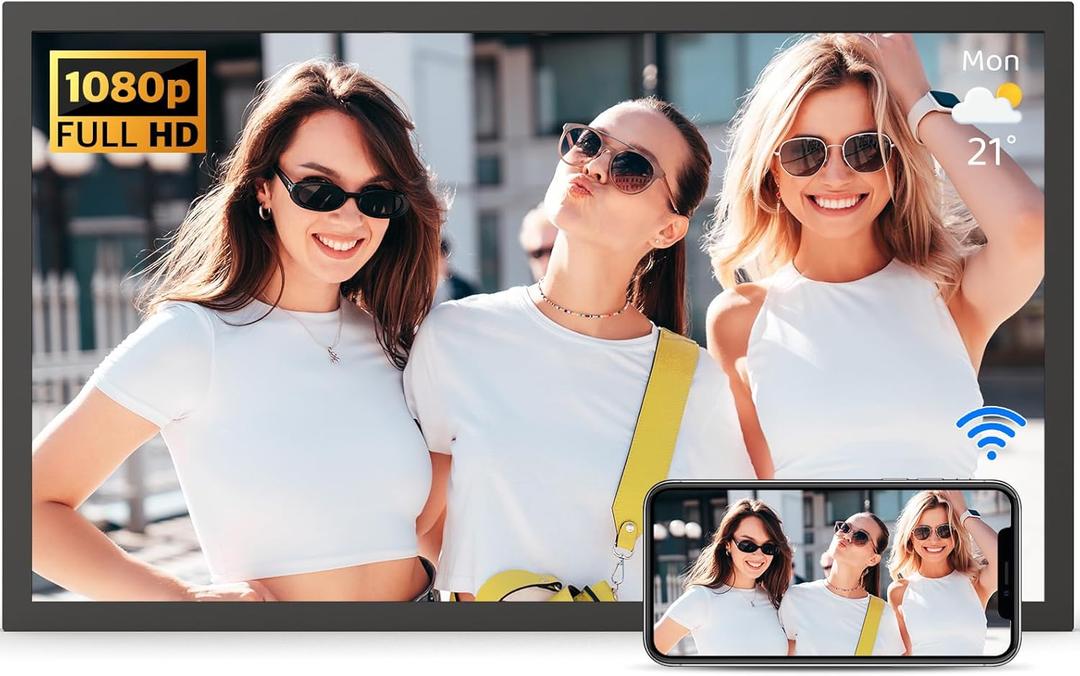 Large Digital-Picture-Frame 21.5" Smart Photo-Frame - 1920x1080 FHD IPS 1080P, 32GB, Screen Projection and Sync Screen, Auto Rotate, Share Photo Video via App or Email, Wall Mounted, Gifts for Mom Dad