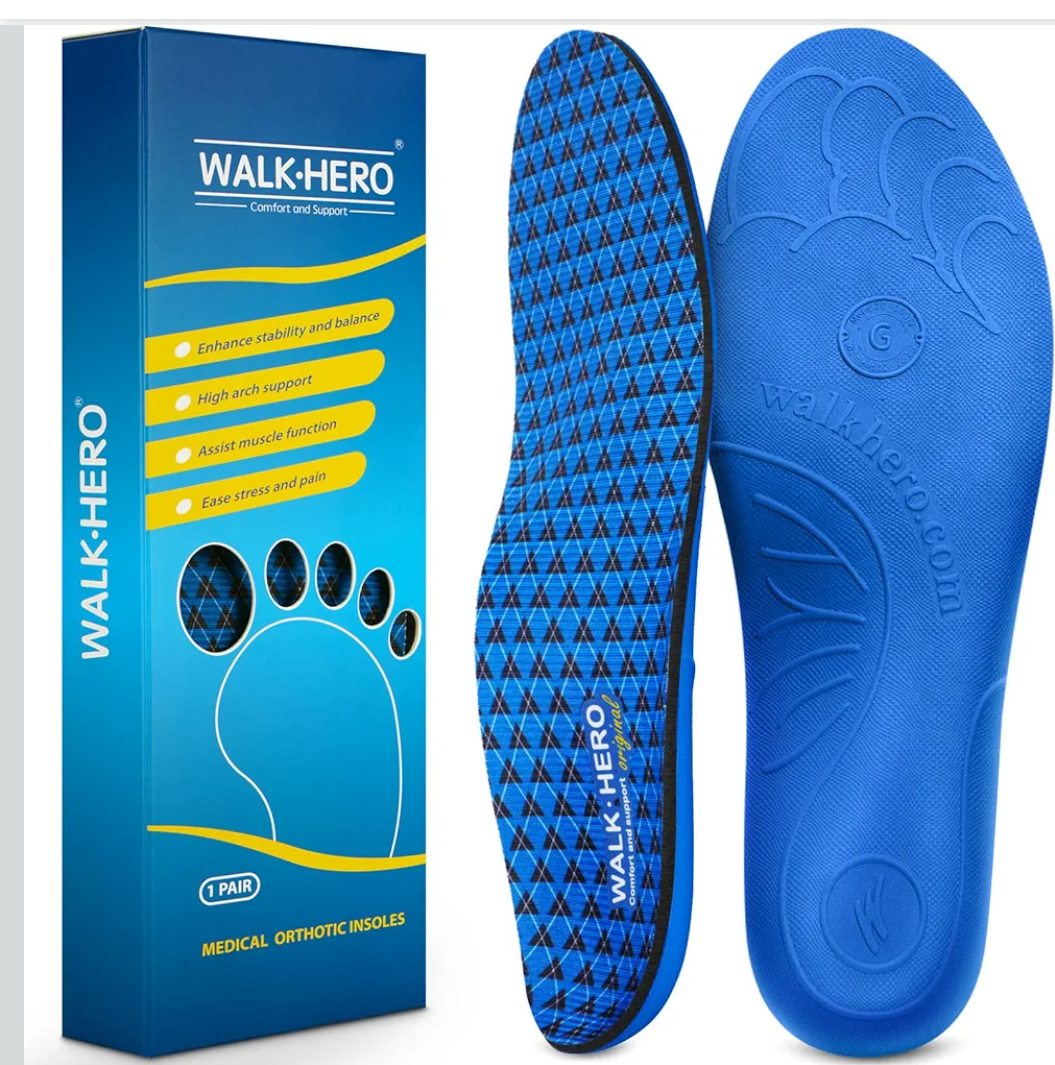 Walkhero Plantar Fasciitis Inserts - Arch Support Orthotic Insoles for Flat Foot and Foot Pain, Everyday Comfort and Support (Mens 7-7 1/2 | Womens 9-9 1/2 Blue)