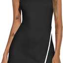 Fisoew Women's Workout Tennis Dress with Built-in Bra & Shorts Pockets Sleeveless Crewneck Golf Athletic Mini Dresses Black M