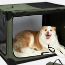 Pettycare Portable Travel Dog Crate 4-Door Soft Sided 36 Inch Collapsible Dog Crate with Curtains Durable Mesh Foldable Pet Kennel Soft Crates for Large Dogs Indoor & Outdoor Olive Green, Size: 36.0"L x 25.0"W x 25.0"H