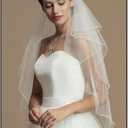 Whisttle 2-Tier Wedding Veil Waist Length Short Bride Hair Accessoies Bridal Tulle with Comb and Pencil Edge (Ivory)