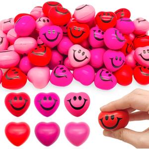 30 Pieces Heart Stress Relief Balls,3 Colors Mini Heart Balls,Smile Funny Face Foam Balls for Valentine Day,School Carnival Reward,Party Gift Bag Fillers