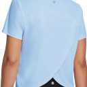 baleaf Women's Athletic Sun Shirts Short Sleeve Running Tops Workout Cropped Split Back UPF 50+ Quick Dry Lightweight (Blue, L)