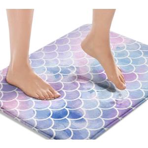 Britimes Purple Pink Gradient Bath Mat,Mermaid Scale Texture Bathroom Rugs No Slip,Cute Washable Cover Floor Rug Carpets Floor Mat 16x24 inches for Kitchen Bedroom