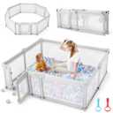 Sweeby Foldable Baby Playpen, Baby Gate Playpens for Babies and Toddlers 79x71 Extra Large Play Yard with Door Fence with Mat and Indoor Play Pen,Light Grey