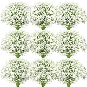 Ysleen 100 Pieces Artificial Flowers Plastic Baby Breath Flowers Faux Gypsophila DIY Floral Bouquets Arrangement Baby Breath Wedding Party Decoration for Party Home Office Garden Decor (White)