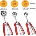 Cookie Scoop Set, 3Pcs Ice Cream Scoop, Cookie Scoops for Baking Set of 3, 18/8 Stainless Steel Cookie Scooper for Baking, Ice Cream Scooper with Trigger Release, Red Soft Grip Cookie Dough Scoop