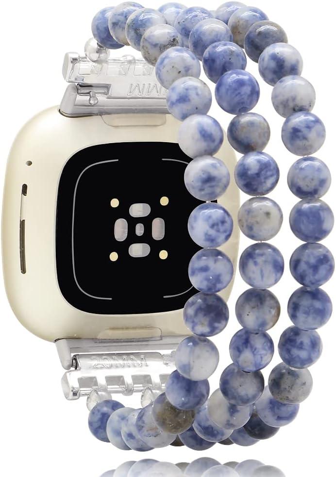 C&L Accessories Bracelets Compatible with Fitbit Versa 3 Bands/Versa 4 Bands/Fitbit Sense 2/Sense Bands for Women Men Beaded Gemstone