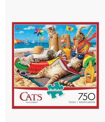 Buffalo Games  Steve Read  Beachcombers  750 Piece Jigsaw Puzzle for Adults  Summer Cats Beach Scene with Poster, Challenging and Fun 750 Piece Puzzle