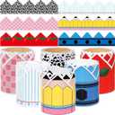 6 Rolls 98.4ft Back to School Bulletin Board Borders Pencil Apple Crayon Checkered Scalloped Border Trim Composition Notebook Classroom Decor for First Day of School Party Home Chalkboard Wall Decor