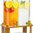 2PCS Drink Dispenser, 1.5 Gallon Each Glass Beverage Dispenser with Wood Stand and Stainless Steel Faucet Ideal for Juice, Lemonade, and Tea,Large Drink Dispenser for Parties and Home Use