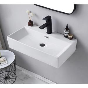 VCCUCINE 24"x14" Wall Mount Sink,Small Wall Mounted Bathroom Sink Contemporary Porcelain Ceramic,Modern White Floating or Countertop Rectangle Lavatory Art Basin with Faucet Hole Vanity