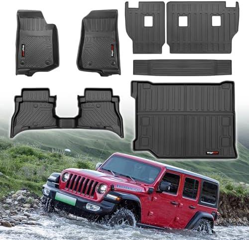 for 2021-2024 2025 Jeep Wrangler JL 4XE Floor Mats Cargo Liner and Backrest Mat All Weather TPE Rubber Protection Mat Accessories (Only for Jeep Wrangler JL 4XE Full Set)