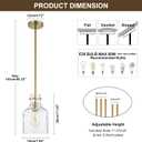 WILON Pendant Light Fixtures,Glass Pendant Lighting for Modern Kitchen Island Adjustable Hanging Ceiling Light 7" Hammered Glass Shade Pendant Lights for Dining Room Kitchen Sink, Gold Metal Finish