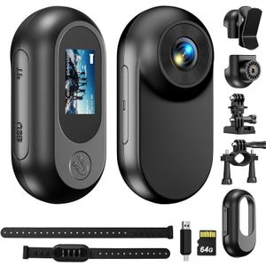 Mini Body Camera 64GB 1080P Tiny Cam Portable Thumb Action Camera Wearable Hands-Free POV Portable Video Recorder with Two Pets Collars Mount and Bicycle Mount Bracket for Cycling Pet Vlogging (32G)
