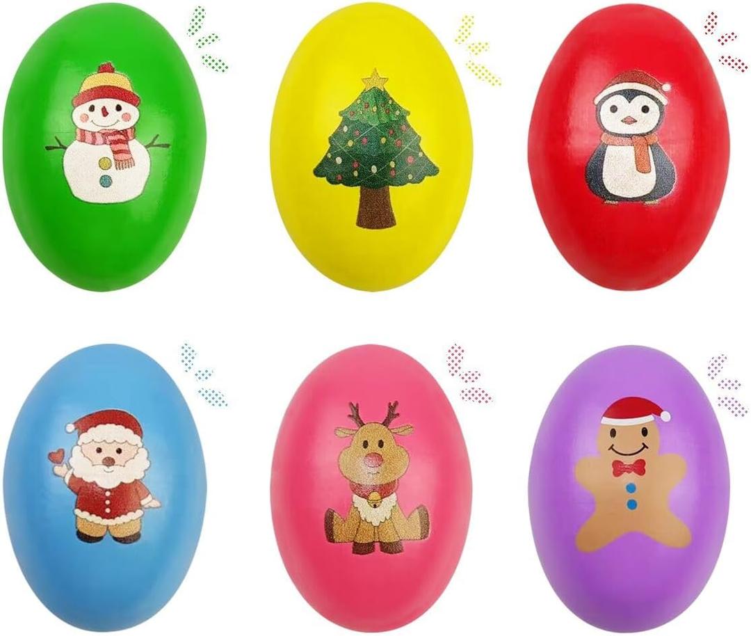 OCBTOW 6 Pack Christmas Wooden Shake Eggs Musical Eggs Shakers for Toddlers Kids Girls Boys Christmas Stocking Stuffers Gifts Party Favors
