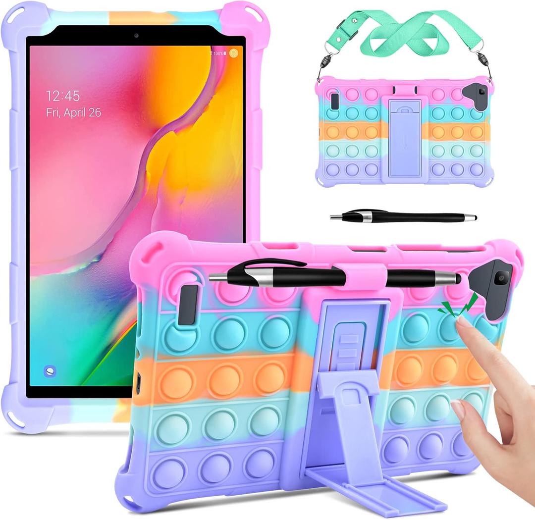 DETUOSI Silicone Case Compatible with Samsung Galaxy Tab A 8.0 2019 Without S Pen Model (SM-T290/T295/T297), Lightweight Protective Cover with Strap for Galaxy Tab A Case 8.0" 2019, Dazzling Pink